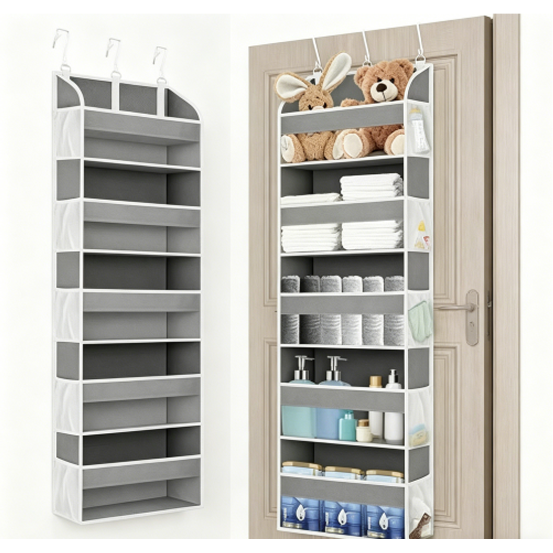 5-pocket over-door hanging organiser in grey