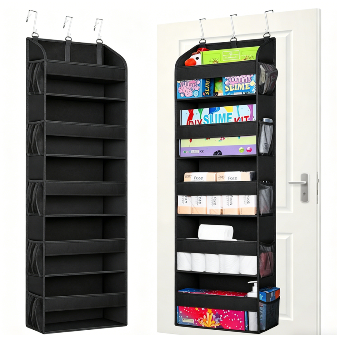 5-pocket over-door hanging organiser in black