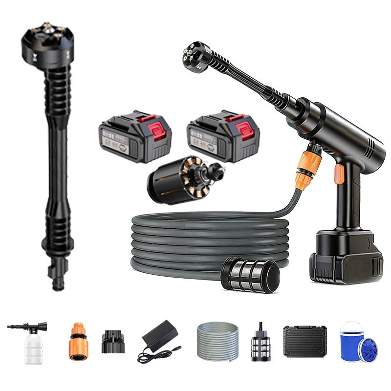 6-in-1 cordless car washer with two batteries and folding bucket