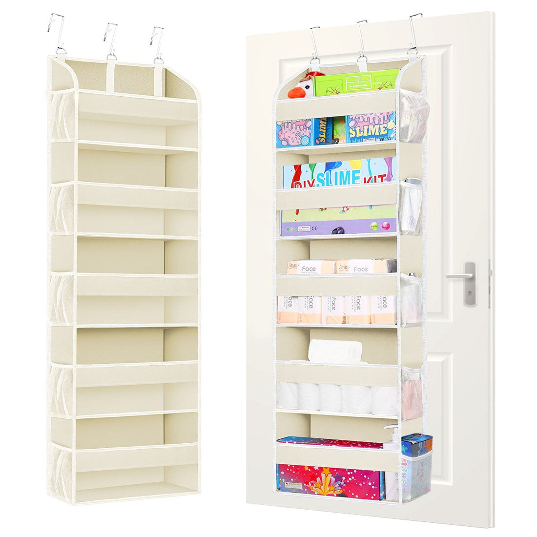 5-pocket over-door hanging organiser in beige