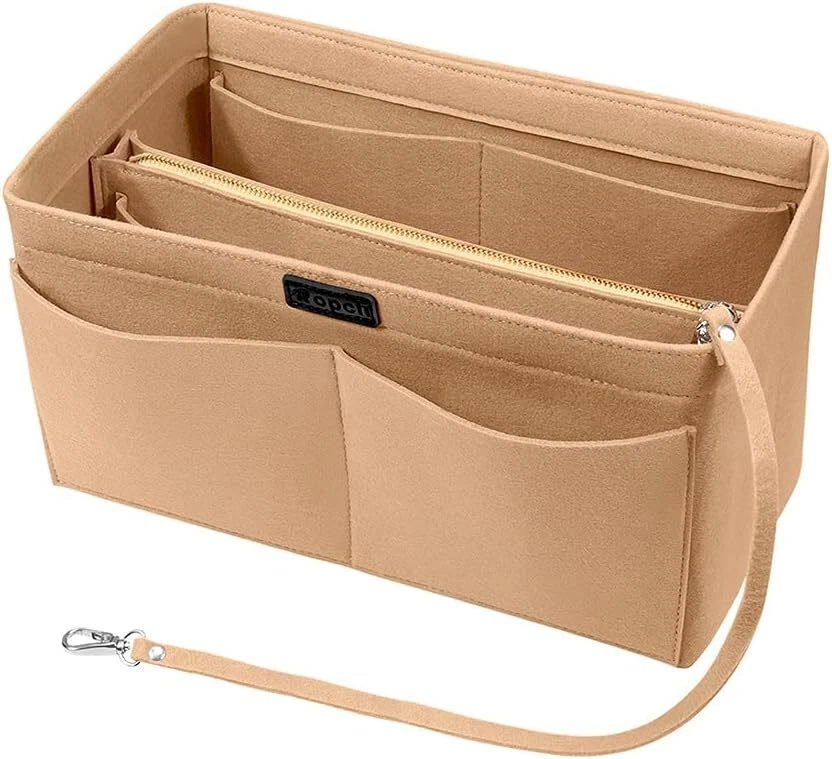 Felt handbag organiser insert in beige
