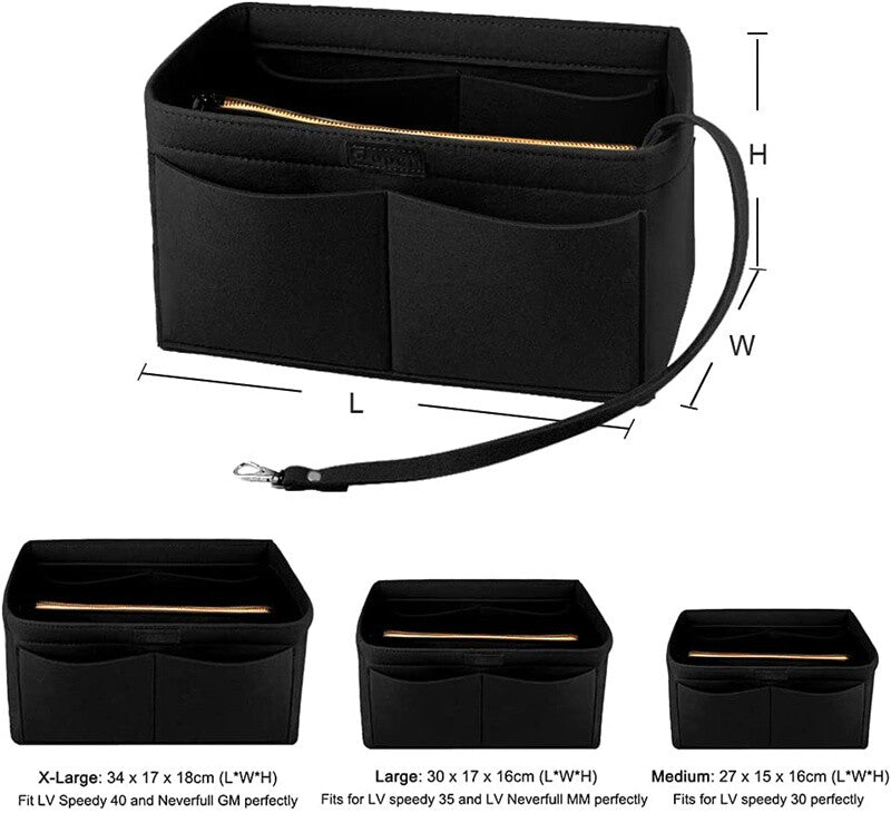 Felt handbag organiser insert in black